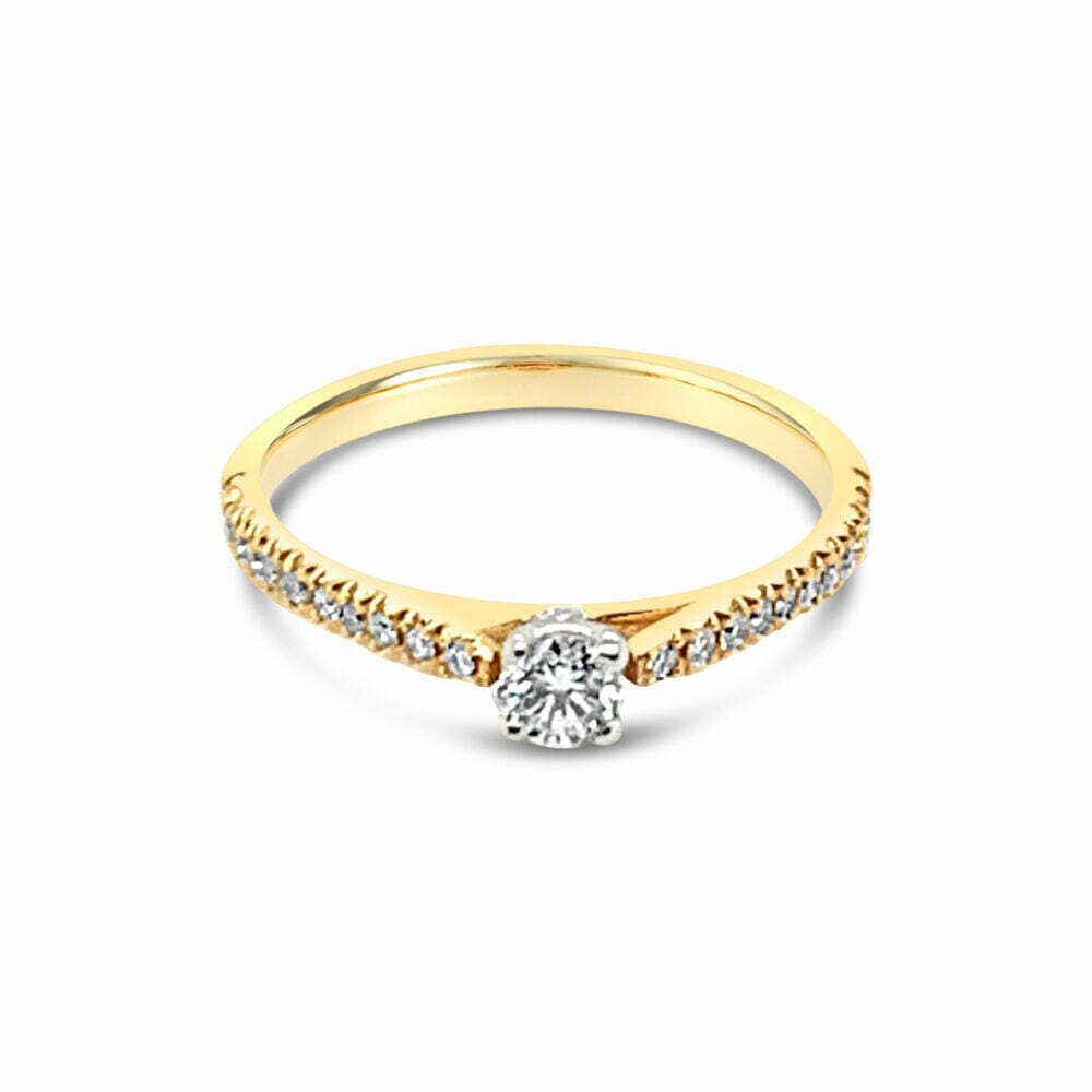 18k geel- en witgouden solitaire pavé ring 1.10 ct. diamanten