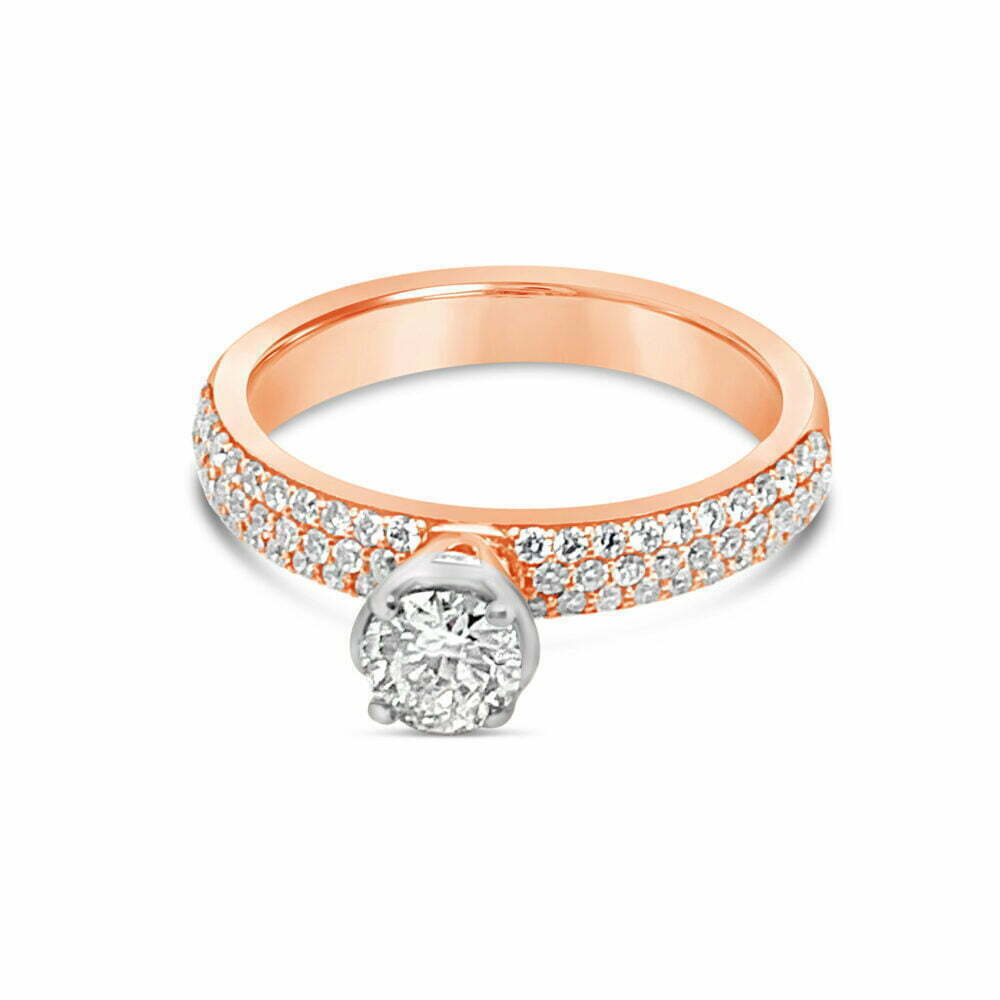 18k rosé- en witgouden pavé solitaire ring 2.88 ct. diamanten