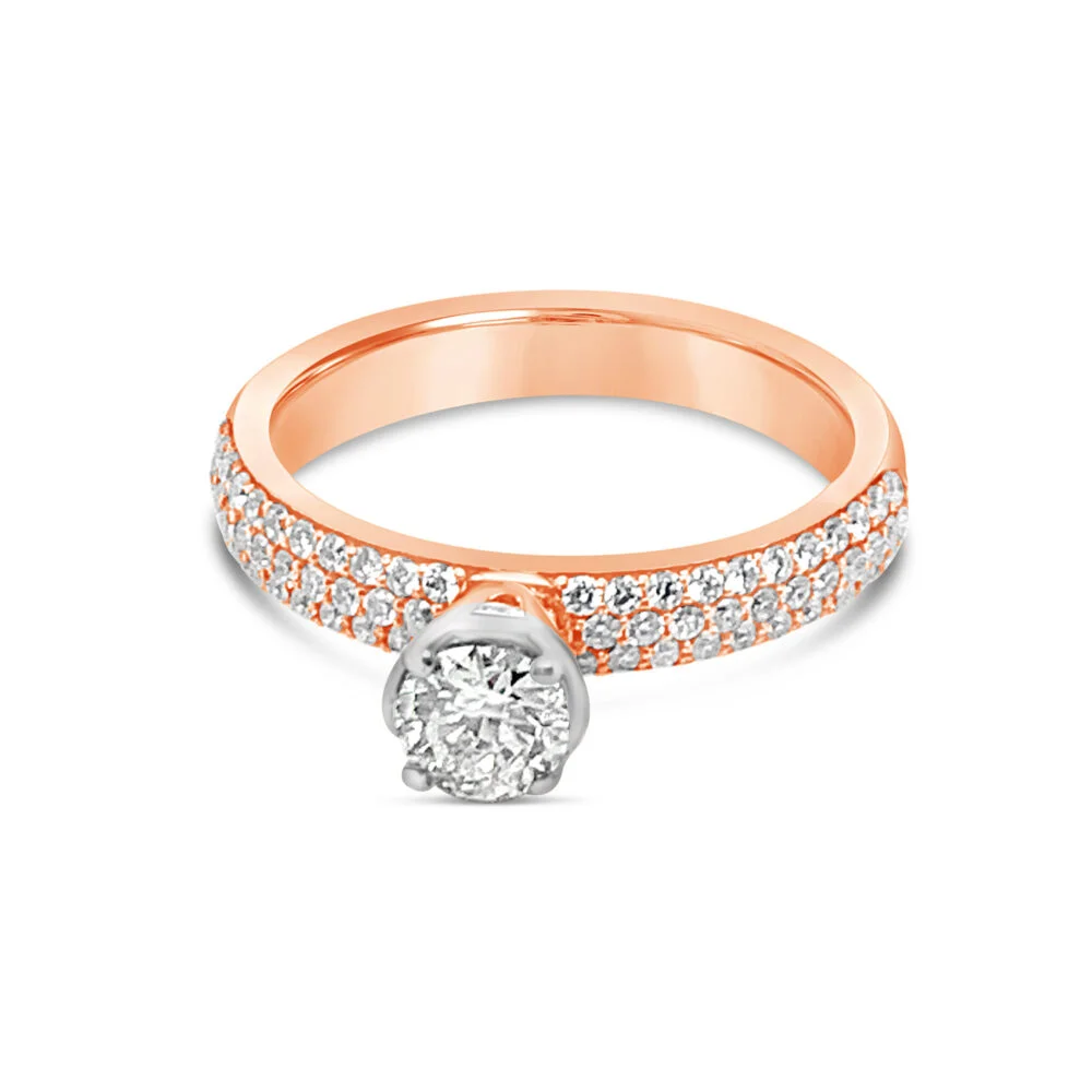 18k rosé- en witgouden pavé solitaire ring 2.88 ct. diamanten