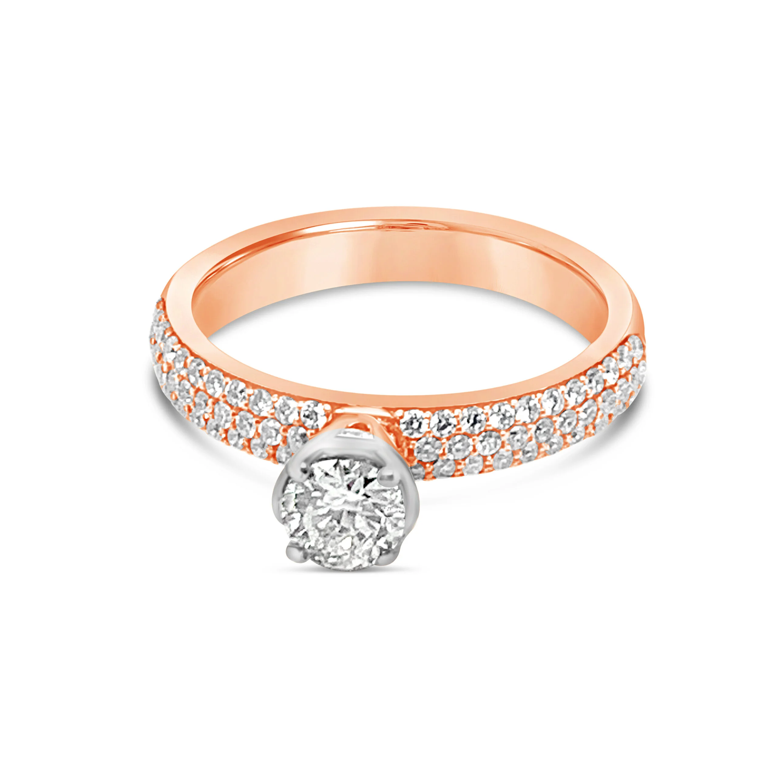 18k rosé- en witgouden pavé solitaire ring 2.88 ct. diamanten