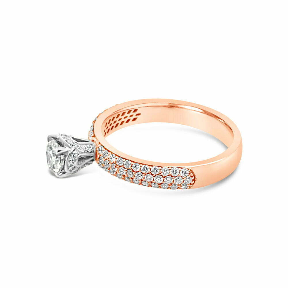 18k rosé- en witgouden pavé solitaire ring 2.88 ct. diamanten - Afbeelding 2
