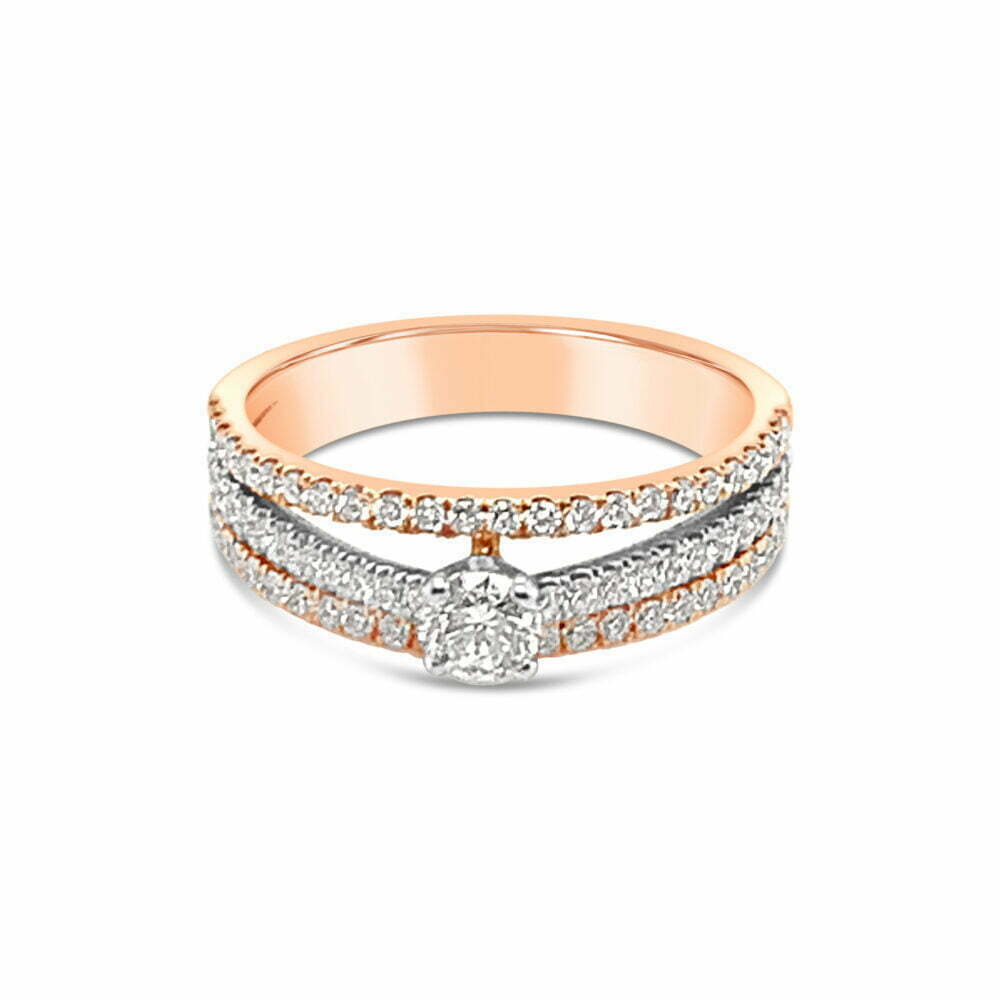 18k rosé- en witgouden pavé solitaire ring 3.15 ct. diamanten