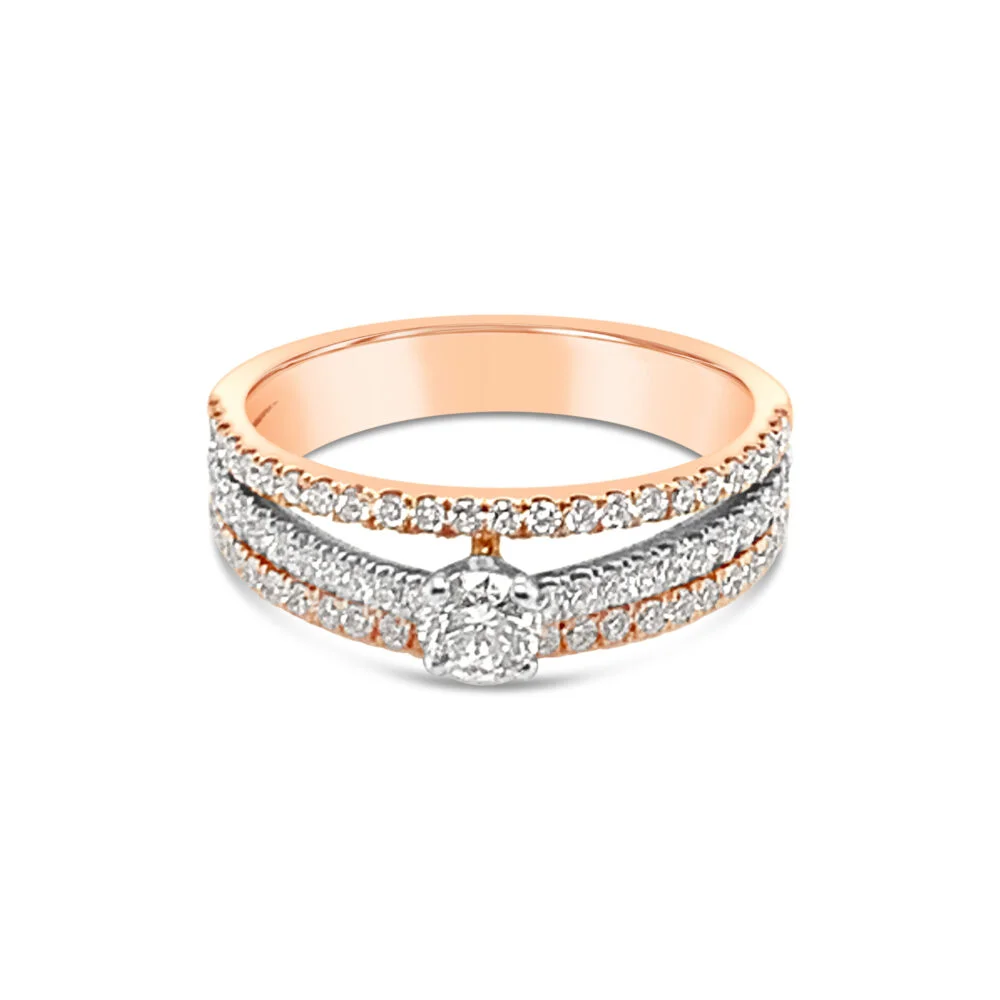 18k rosé- en witgouden pavé solitaire ring 3.15 ct. diamanten