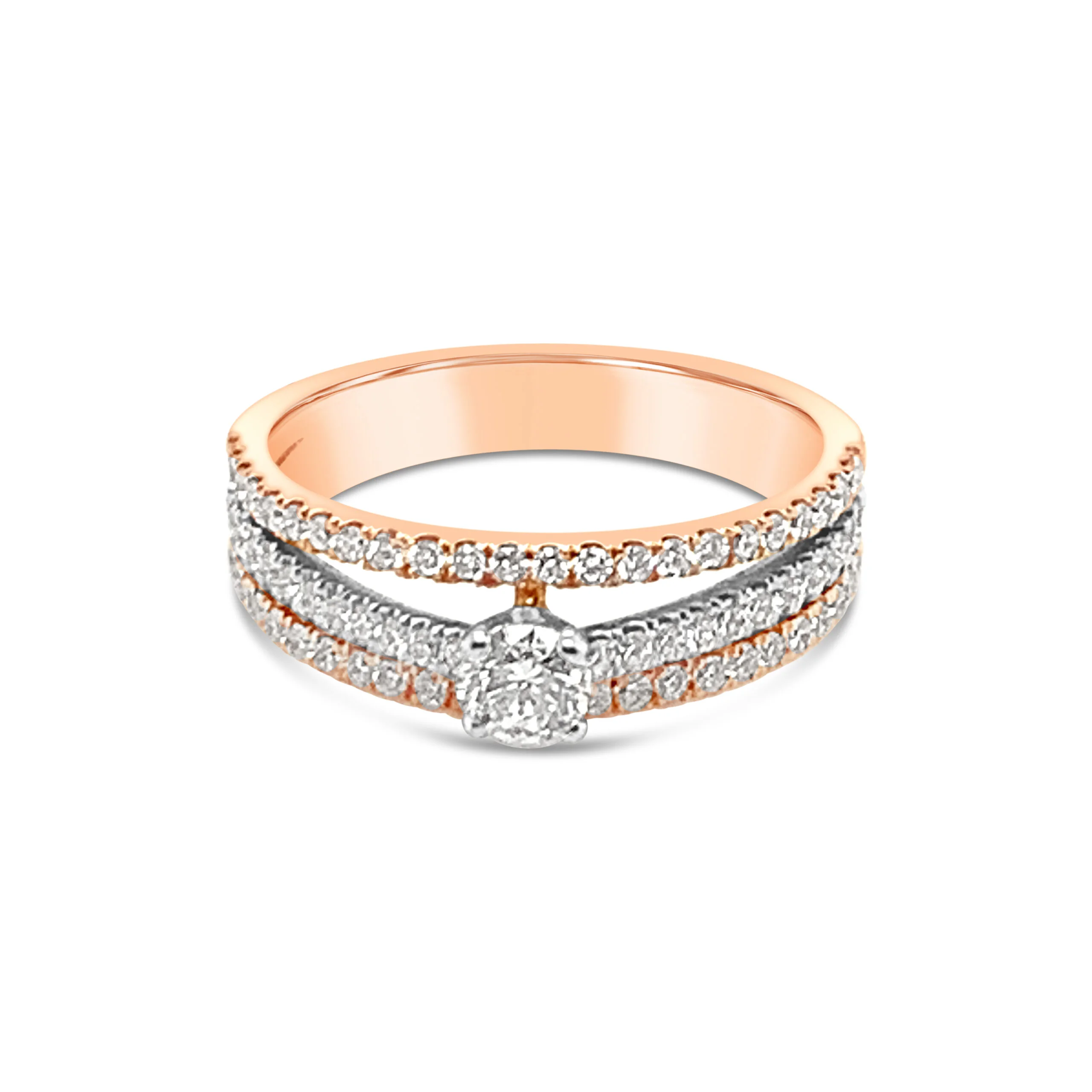 18k rosé- en witgouden pavé solitaire ring 3.15 ct. diamanten