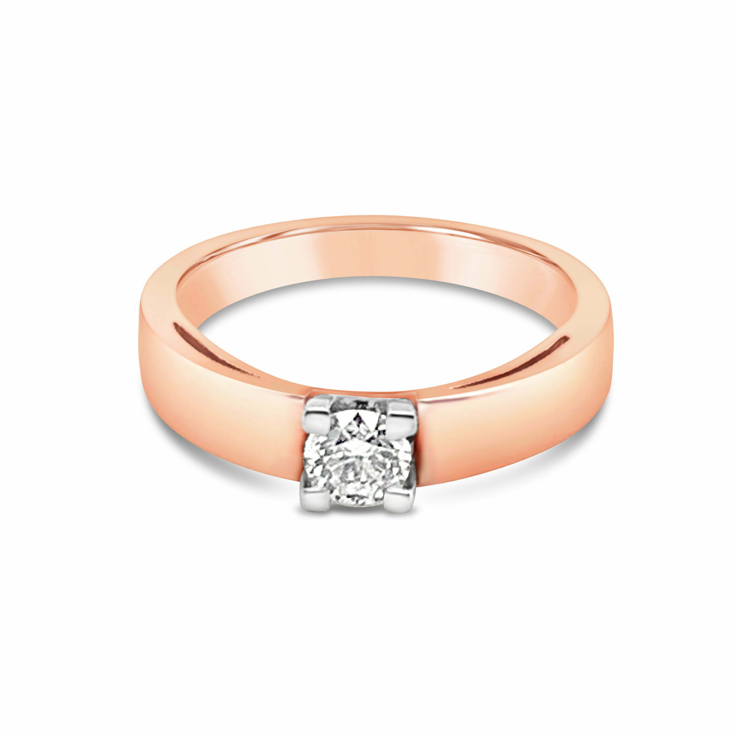 18k rosé- en witgouden solitaire ring 0.71 ct. diamant